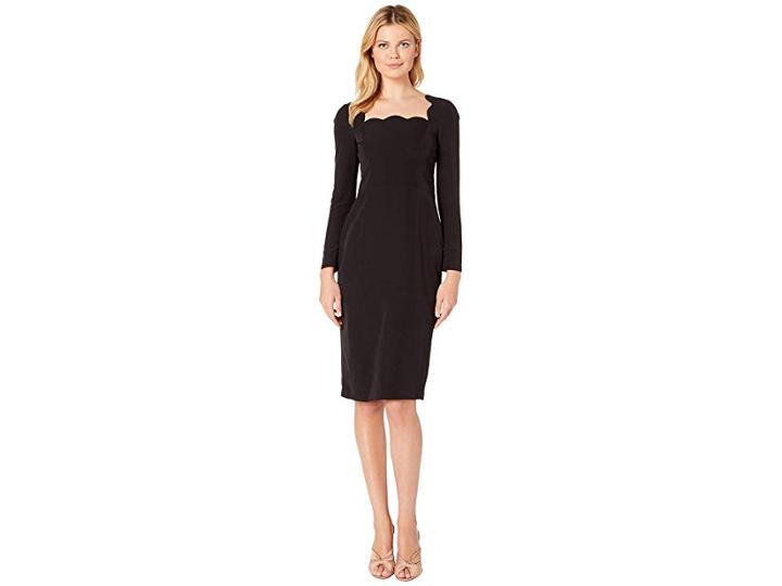 Maggy London Dream Crepe Scalloped Neck Midi Dress With Sleeve (black) Women's Dress