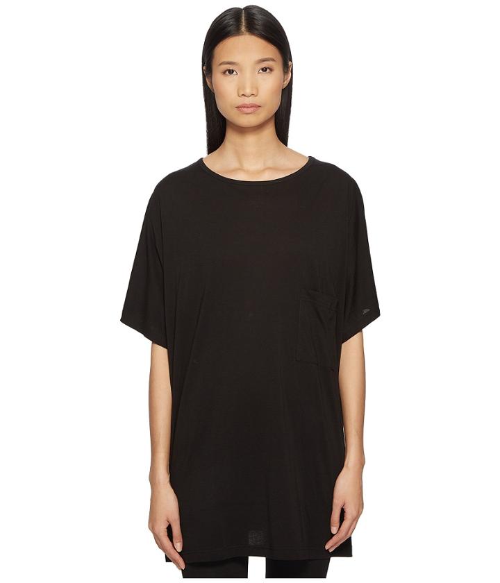 Y's By Yohji Yamamoto Boat Neck Lyocell Long Sleeve Tee (black) Women's T Shirt