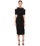 Yigal Azrouel Textured Cheveron And Leather Exposed Shoulder Cap Dress (black) Women's Dress
