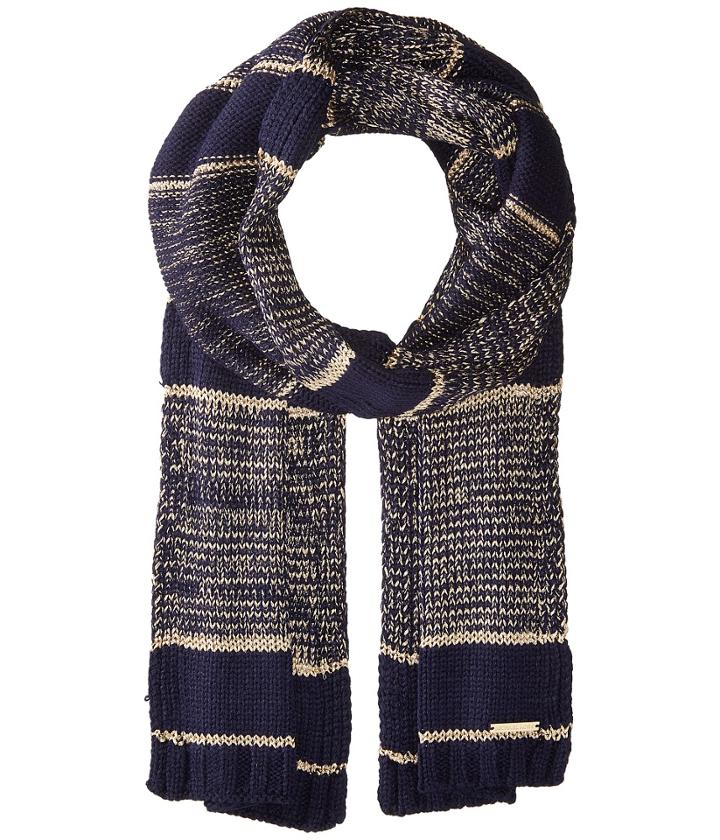 Michael Michael Kors Marl Metallic Striped Muffler (navy/gold) Scarves