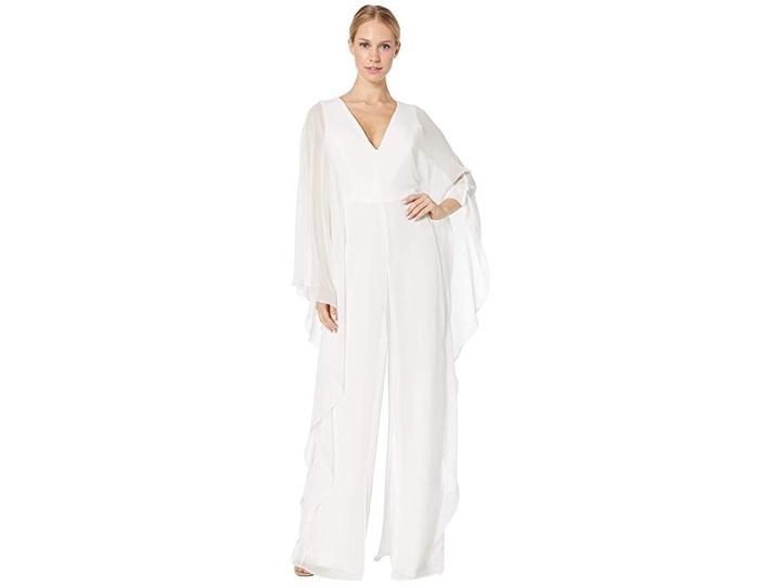 Halston Heritage Dramatic Flounce Sleeve V-neck Tie Back Jumpsuit (chalk 1) Women's Jumpsuit & Rompers One Piece