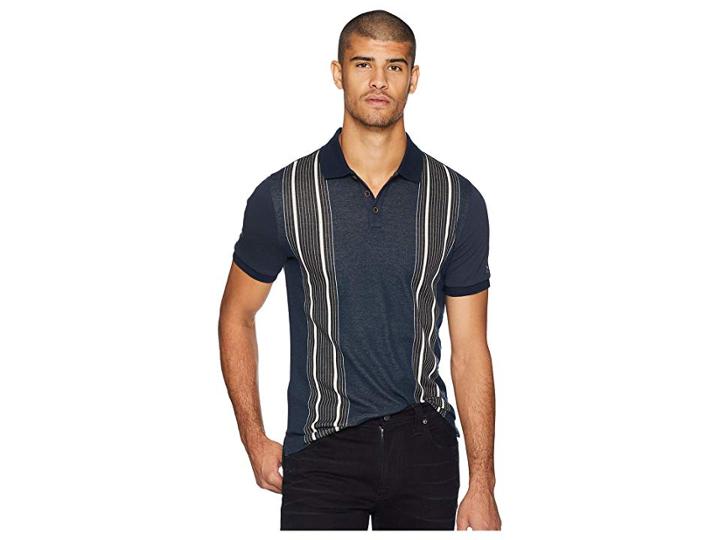 Original Penguin Short Sleeve Vertical Stripe Polo (dark Sapphire) Men's Clothing