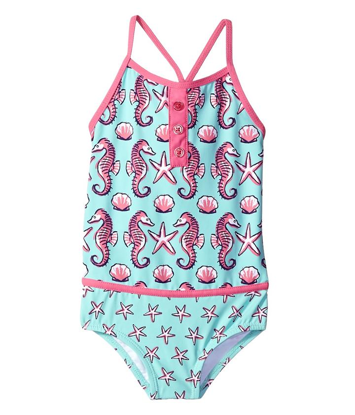 Hatley Kids Dancing Seahorses One-piece Color Block Swimsuit (toddler/little Kids/big Kids) (aqua) Girl's Swimsuits One Piece