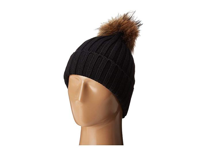 Hat Attack Chunky Rib Beanie With Snap-off Faux Pom And Extra Hangoff (black) Beanies