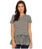 B Collection By Bobeau Jasey Peplum Knit Tee (black/white) Women's T Shirt