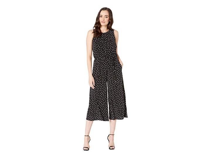 London Times Happy Dot Pleat Neck Jumpsuit (black/white) Women's Jumpsuit & Rompers One Piece