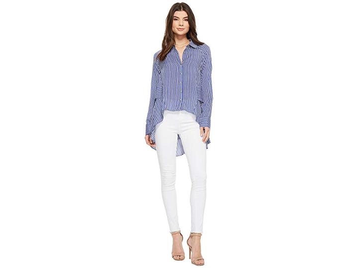 American Rose Joslyn Long Sleeve Button Up Top (navy/white) Women's Clothing
