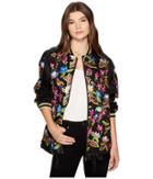 Nicole Miller Whimsical Jungle Leather Embroidered Bomber (multi) Women's Coat