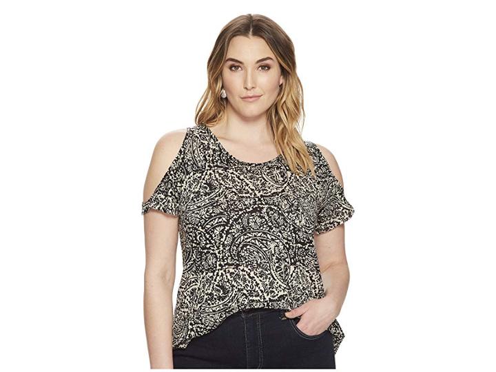 Lucky Brand Plus Size Paisley Printed Tee (black Multi) Women's T Shirt