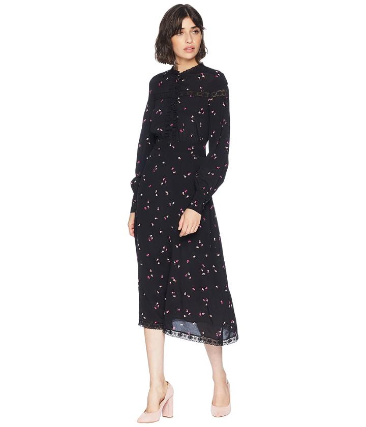 Juicy Couture Rose Floral Midi Dress (pitch Black Floral Riot) Women's Dress