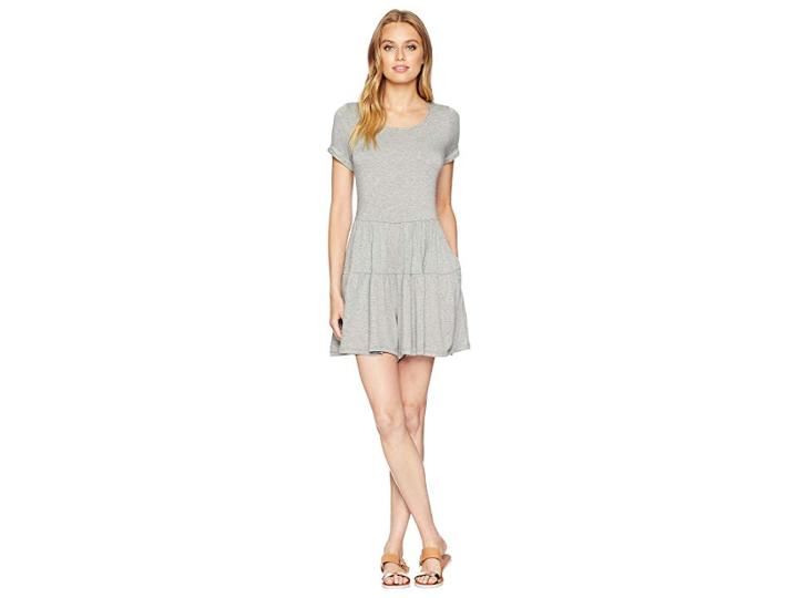 Kensie Lightweight French Terry Romper With Ribbon Tie Back Ks7k8469 (heather Grey) Women's Jumpsuit & Rompers One Piece