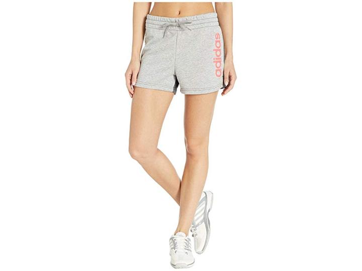 Adidas Essentials Linear Shorts (medium Grey Heather/prism Pink) Women's Shorts