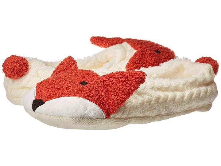 Hue Pet Slipper Shue Sock With Grippers (ivory/fox) Women's Crew Cut Socks Shoes