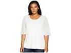 Calvin Klein Plus Plus Size Flutter Sleeve Top W/ Buttons (soft White) Women's Short Sleeve Pullover