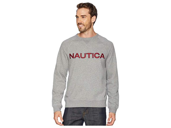Nautica Fleece Graphic Crew (stone Grey Heather) Men's Fleece