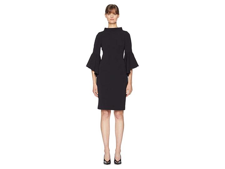 Badgley Mischka Bell Sleeve Faille (black) Women's Dress