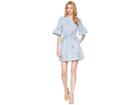 Donna Morgan Embroidered Cotton Dress With Short Bell Sleeve And Self Tie Belt (blue/white Stripe) Women's Dress