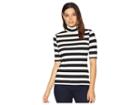 Vince Camuto 3/4 Sleeve Wide Ribbed Stripe Turtleneck Top (rich Black) Women's Clothing