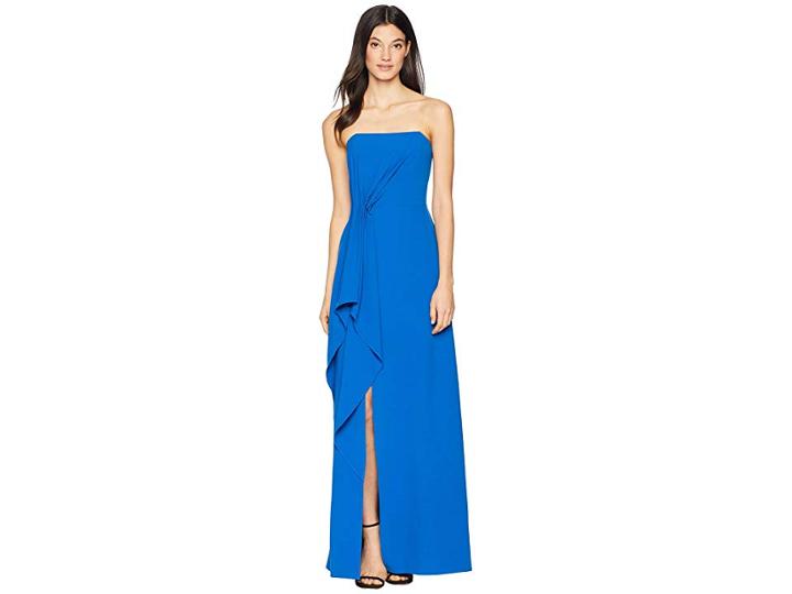 Halston Heritage Strapless Drape Front Crepe Gown (cobalt) Women's Dress