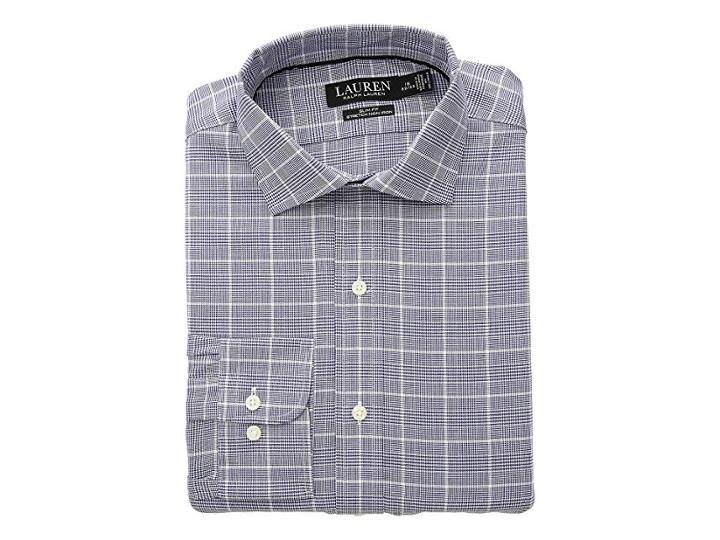 Lauren Ralph Lauren Slim Fit No-iron Cotton Dress Shirt (bleu/blanc) Men's Long Sleeve Button Up