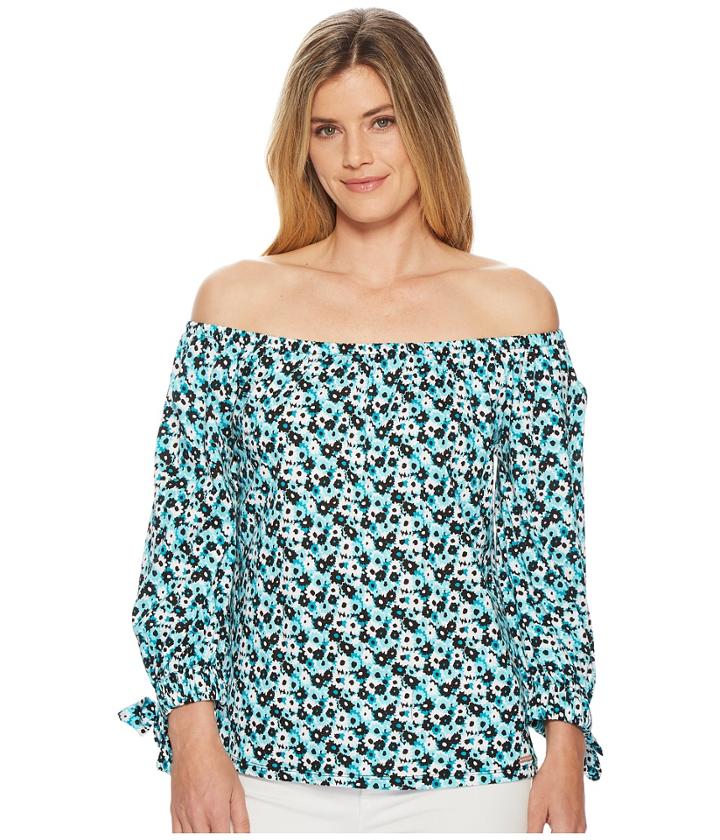 Michael Michael Kors Carnation Wide Sleeve Top (tile Blue/black Multi) Women's Clothing