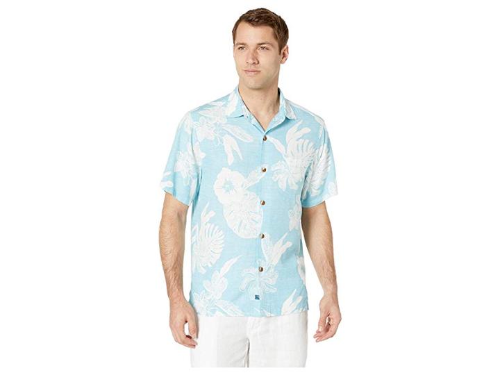 Tommy Bahama Geo Leaf Hawaiian Shirt (scandia Blue) Men's Clothing