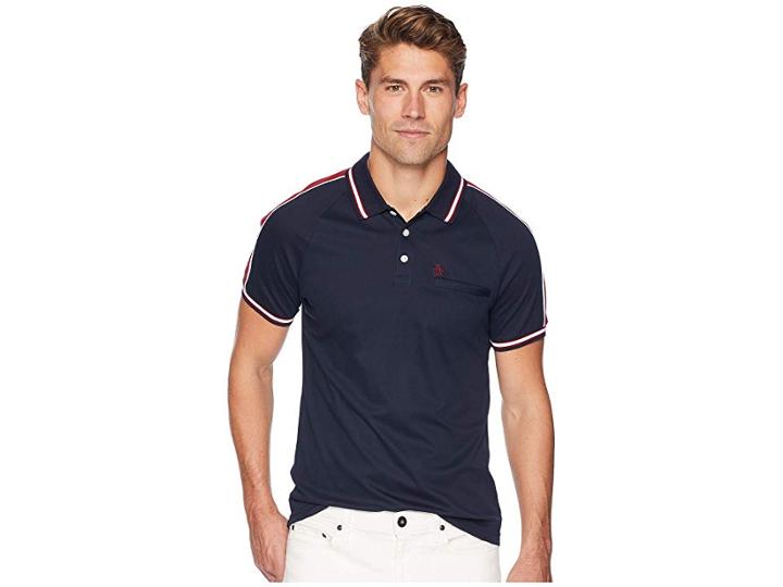Original Penguin Short Sleeve Raglan Color Block Polo (dark Sapphire) Men's Clothing