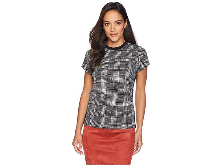 Lauren Ralph Lauren Petite Plaid Jersey T-shirt (mascarpone Cream/polo Black) Women's T Shirt