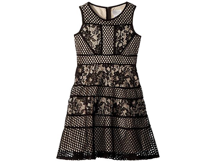 Us Angels Lace And Mesh Fit And Flare Dress (big Kids) (black) Girl's Dress