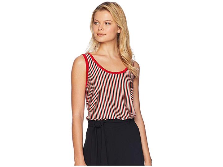 Anne Klein Skinny Stripe Scoop Neck Tank Top (rope/marine Red Combo) Women's Sleeveless