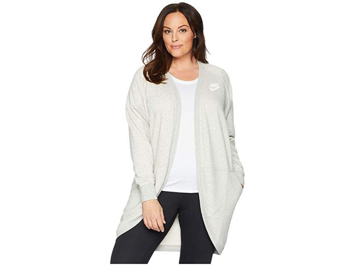 Nike Plus Size Rally Rib Extended Cardigan (grey Heather/pale Grey/white) Women's Sweater
