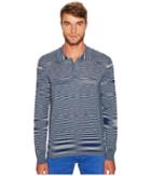 Missoni Fiammato Rigato Long Sleeve Knit Polo (blue) Men's Sweater