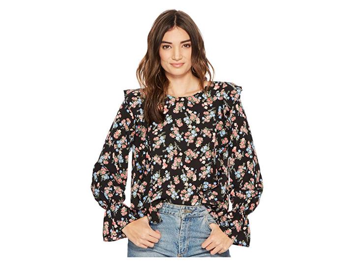 Kensie Wild Roses Top Ks2k4389 (black Combo) Women's Clothing