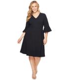 Donna Morgan Plus Size Fit And Flare Crepe Dress With Bell Sleeve (marine Navy) Women's Dress