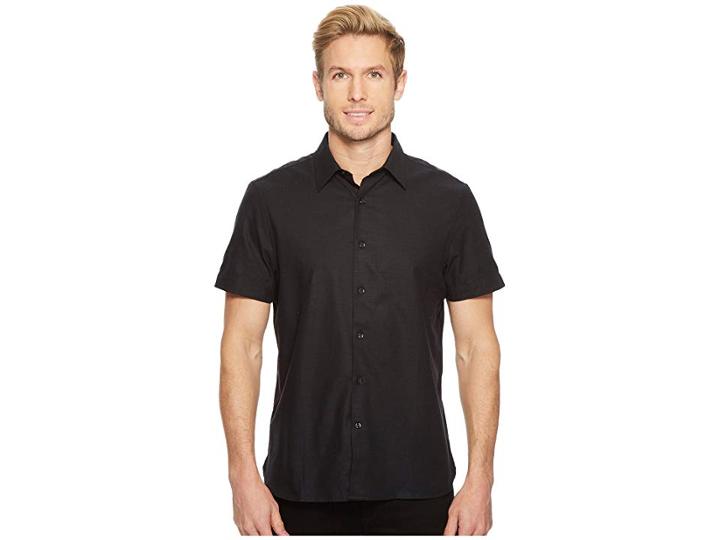 Perry Ellis Short Sleeve Solid Slub Texture Shirt (black) Men's Clothing