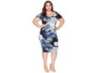 Unique Vintage Plus Size Short Sleeve Harris Knit Wiggle Dress (black/blue Floral) Women's Dress