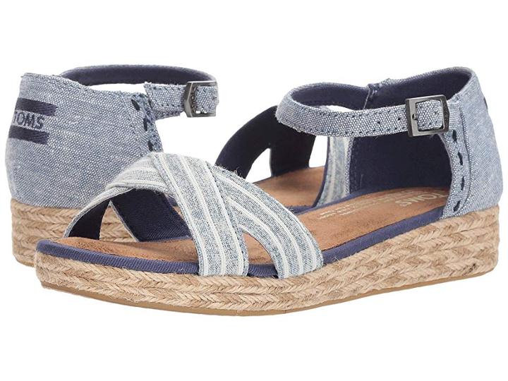 Toms Kids Harper (little Kid/big Kid) (blue Washed Stripe) Girl's Shoes