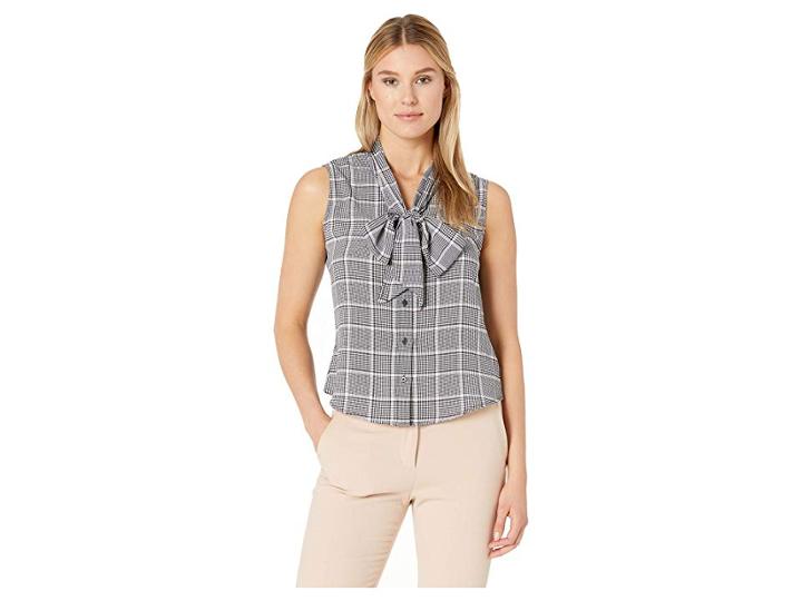 Calvin Klein Tie Neck Blouse (rose Multi) Women's Clothing