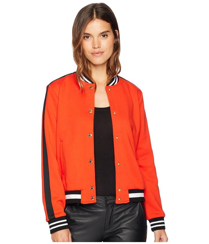 Juicy Couture Luxe Tiger Patch Terry Bomber Jacket (lava Red) Women's Clothing