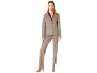 Tahari By Asl Notch Collar One-button Flap Pocket Corduroy Trim Pants Suit (tobacco/ivory) Women's Suits Sets