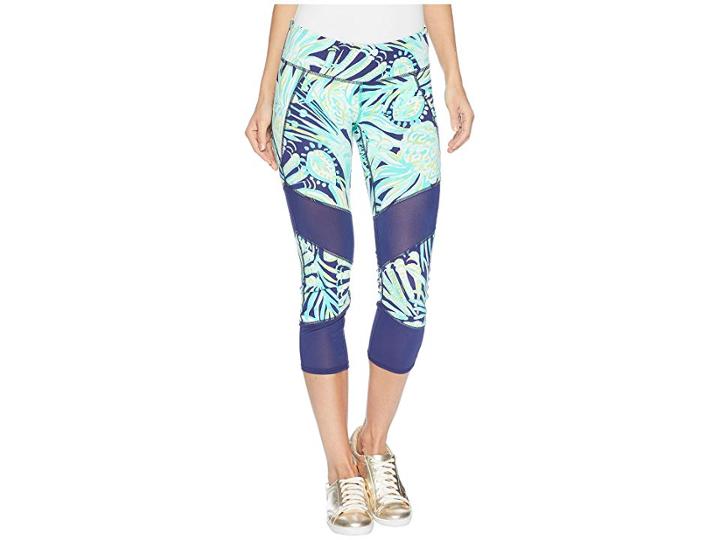 Lilly Pulitzer Luxletic Theah Weekender Crop Leggings (bright Navy Party Like A Flock Star) Women's Casual Pants