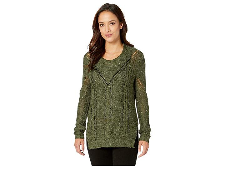 Rock And Roll Cowgirl Long Sleeve Sweater 46-8327 (olive) Women's Sweater