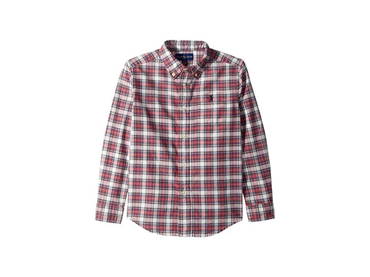 Polo Ralph Lauren Kids Plaid Cotton Oxford Shirt (little Kids/big Kids) (red Multi) Boy's Long Sleeve Button Up