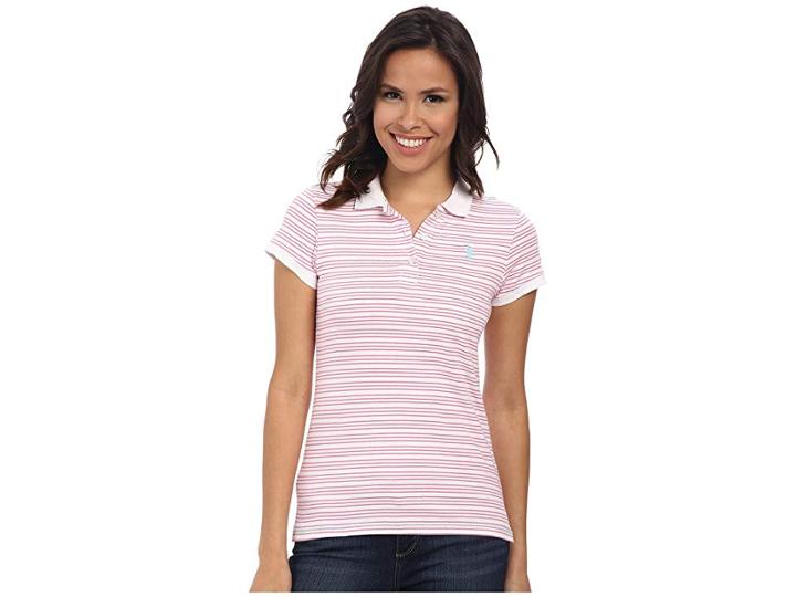 U.s. Polo Assn. Striped Jersey Polo (pink Zinc) Women's Short Sleeve Pullover