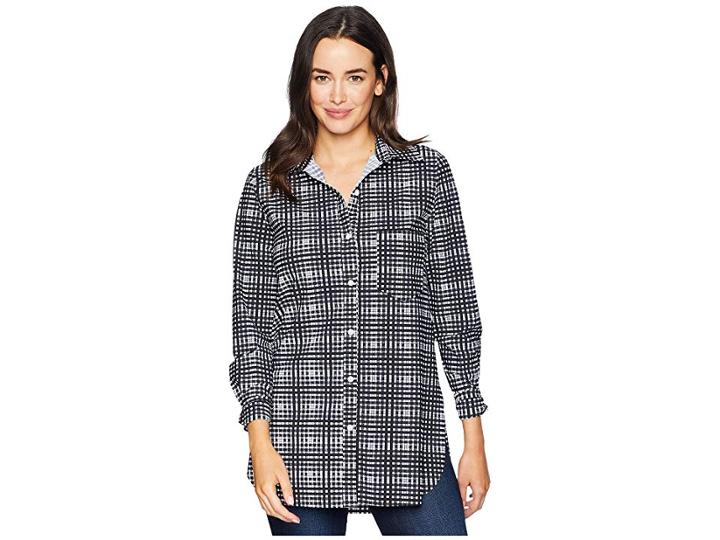 Lysse Schiffer Stretch Microfiber Button Down (check Print) Women's Long Sleeve Button Up