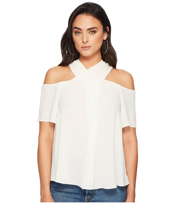 1.state Short Sleeve Cold Shoulder Cross Neck Blouse (antique White) Women's Blouse