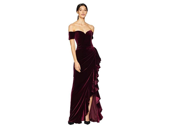Badgley Mischka Velvet Ruffle (burgundy) Women's Dress