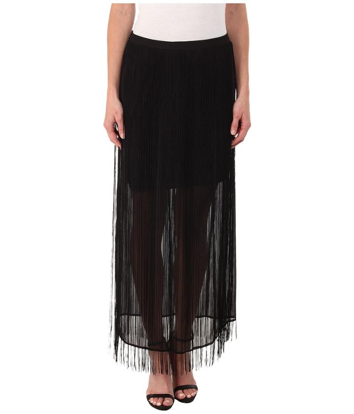 Dknyc Fringed Maxi Skirt (black) Women's Skirt