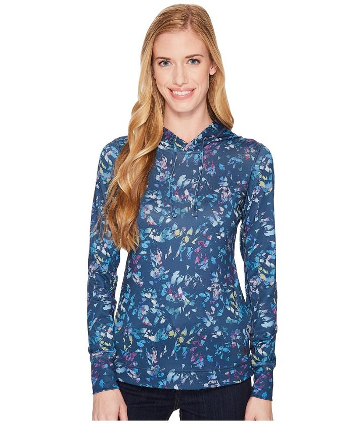 The North Face Shade Me Shirt Hoodie (blue Wing Teal Leaf Print) Women's Sweatshirt