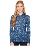 The North Face Shade Me Shirt Hoodie (blue Wing Teal Leaf Print) Women's Sweatshirt